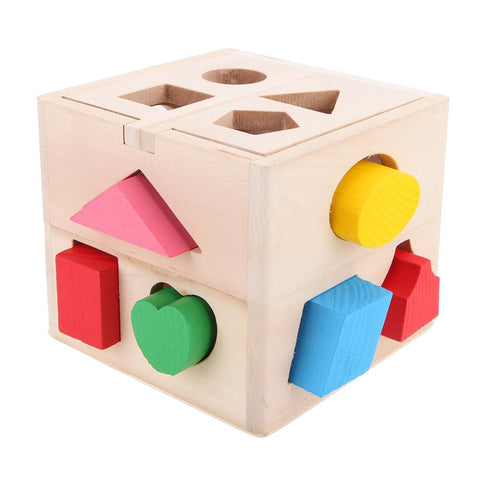 Wooden Geometric Shape Sorter Cube - Classic Early Learning Toy for Toddlers - Pepmybaby